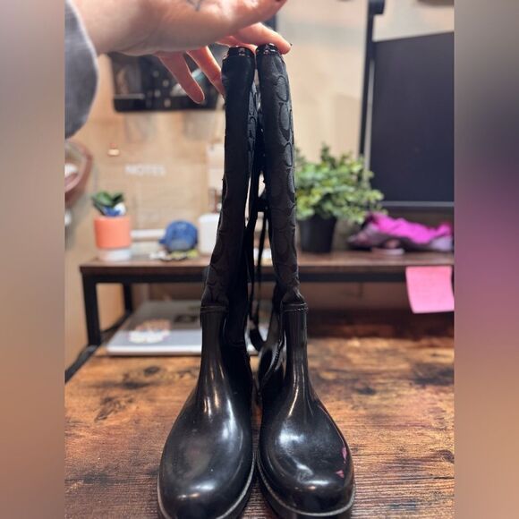 Coach Black Logo Rain Boots size 8 - Picture 9 of 13